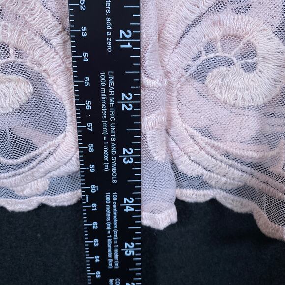 Express Womens Blouse Pink Lace Floral Mesh Sheer Long Sleeve Boat Neck Large - Picture 9 of 14